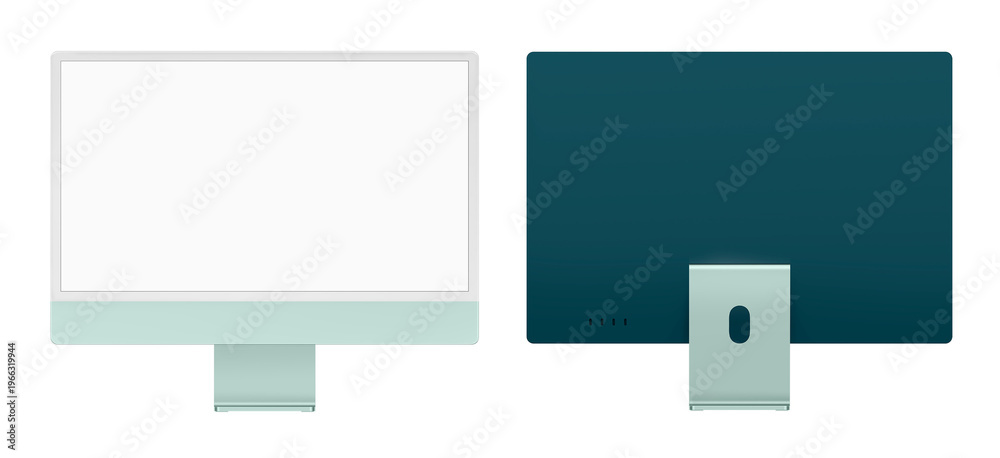 Fototapeta premium Green computer png mockup with white screen digital device