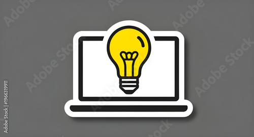 laptop with light bulb idea concept illustration isolated on white background, innovation concept illustration with laptop and glowing light bulb design, creative idea illustration with laptop and bul