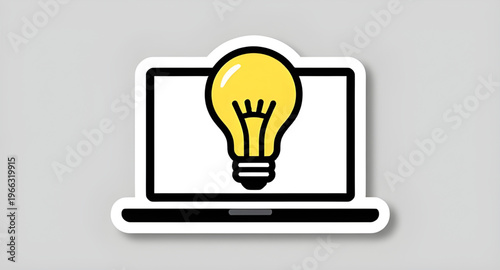 laptop with light bulb idea concept illustration isolated on white background, innovation concept illustration with laptop and glowing light bulb design, creative idea illustration with laptop and bul