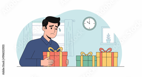 Man With Gift Boxes Celebrating Birthday.