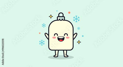 Cute square mascot character with cheerful smile and simple design.