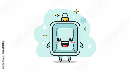 Cute Square Robot Character With Friendly Smile.
