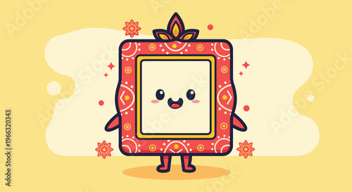 Cute Square Framed Cartoon Character with Smile.