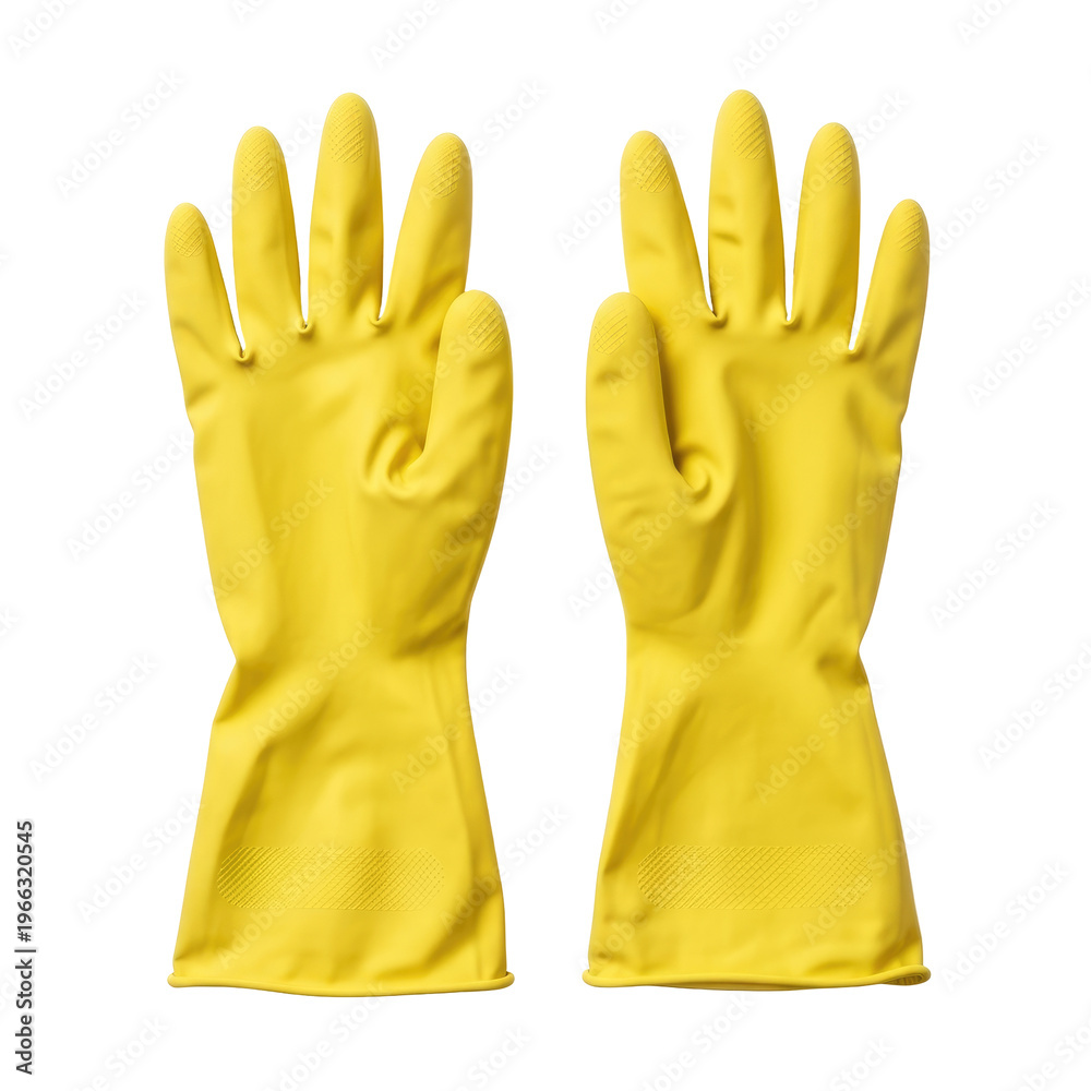Obraz premium Pair Of Yellow Rubber Gloves Presented On A Transparent Background
