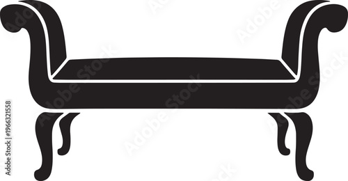 Elegant black silhouette of antique chaise lounge or fainting couch furniture design