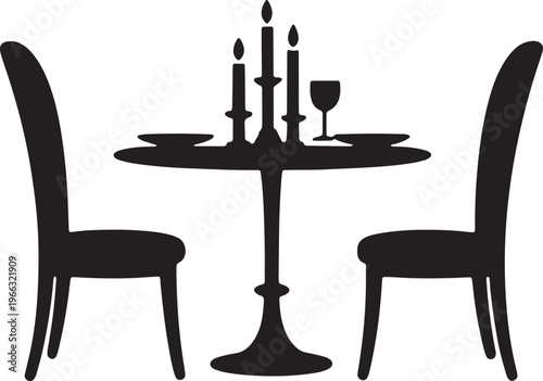 Romantic dinner setting icon with two chairs table candles wine glass and plates for special occasion