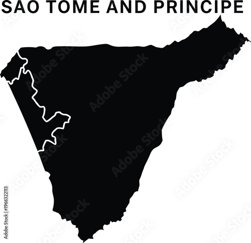 Sao Tome and Principe Map Silhouette with Border Outline, Isolated
