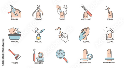 Toenail Trimming and Cuticle Care Hygiene Icon Set
