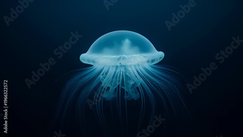Bioluminescent Jellyfish Swimming Gracefully in Deep Ocean Waters with Ethereal Glow