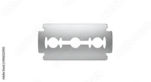 Close-up of a double-edged razor blade with a brushed metal finish