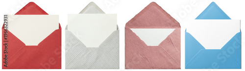 Quadro su tela Collection of colorful open envelopes with blank cards inside.