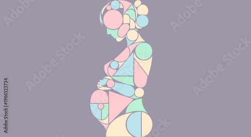 Geometric abstract illustration of a pregnant woman's profile, symbolizing the beauty of new life and the maternal form