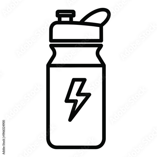 Blackandwhite lineart illustration of sports water bottle with lightning bolt logo icon