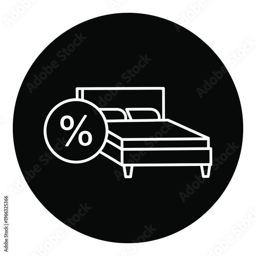 Discount hotel room icon with percentage sign  affordable accommodation symbol icon