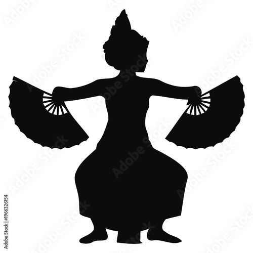 Silhouette of Traditional Balinese Dancer with Fans Indonesian Cultural Heritage Vector