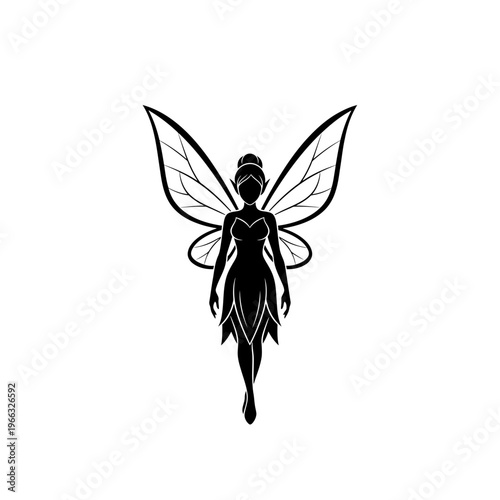 Elegant Silhouette of a Fairy with Intricate Wing Design, a Whimsical and Magical Illustration