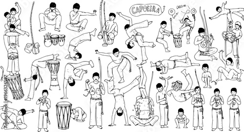 Capoeira Illustration: Hand-Drawn Artistic Depiction of the Brazilian Martial Art