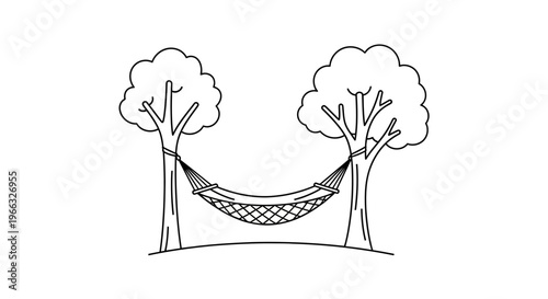 Relaxing Hammock Between Two Trees Hand Drawn Illustration.