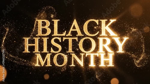 Elegant golden text celebrating a significant cultural heritage month with sparkling particles and bokeh effects on a dark background