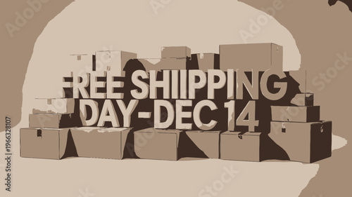 A vector graphic illustration of cardboard boxes with a free shipping announcement
