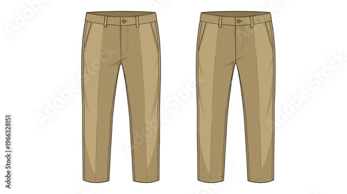 Two identical pairs of khaki trousers displayed front-on against a white background.