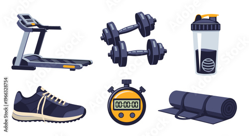 A collection of fitness equipment and accessories for a healthy workout routine