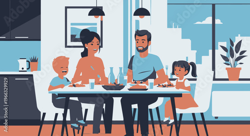 Family enjoying a meal together at home