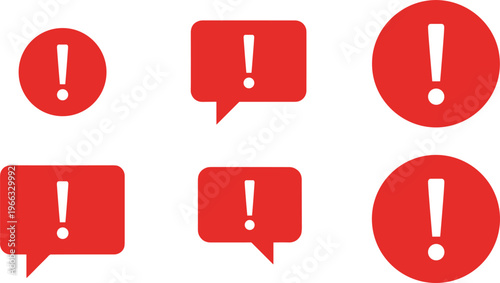 Exclamation Mark Alert Icon Set with Warning Notification Symbols in Speech Bubbles and Circles for UI Design and Emergency Messaging