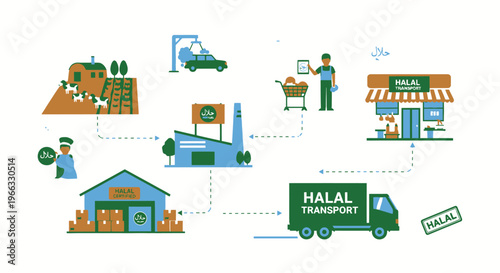 Halal food supply chain and logistics concept