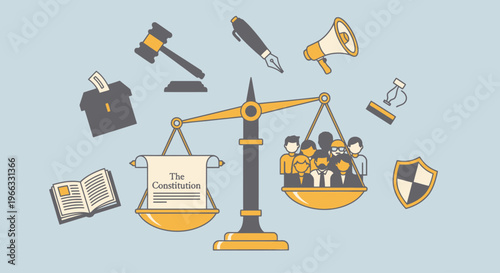 Justice law concept with balance scale and legal symbols