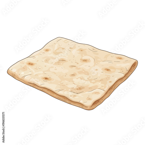 Flatbread illustration, thin dough baked food, isolated on white background