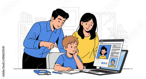 Family Using Laptop Together at Home