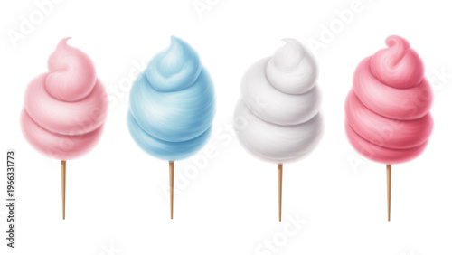 Colorful cotton candy on sticks arranged in a row Vector