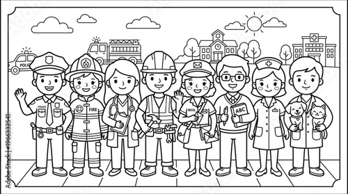 Diverse group of happy professionals standing.