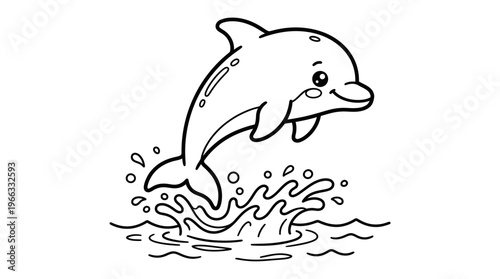 Cartoon dolphin jumping out water.