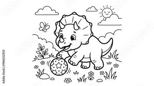 Smiling cartoon dinosaur with spikes.