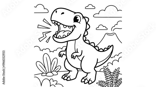 Tyrannosaurus Rex Dinosaur Illustration Drawing.