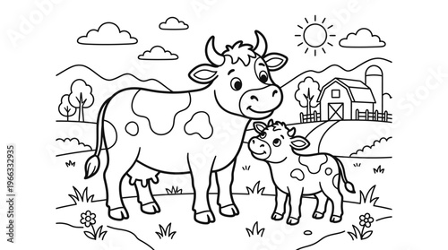 Cow and calf standing side by side.