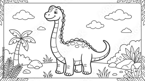 Dinosaur standing in a prehistoric landscape.