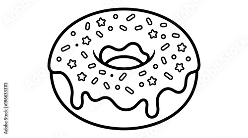 Donut with white frosting and sprinkles.