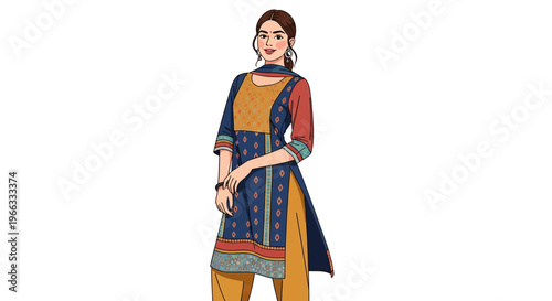Young Indian Woman in Traditional Salwar Kameez Outfit, Full Body Portrait