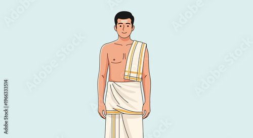 Indian Man in Traditional Dhoti and Angavastram