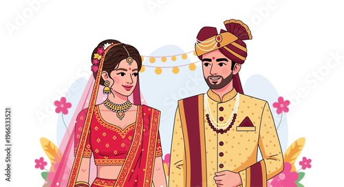 Indian Wedding Couple Illustration