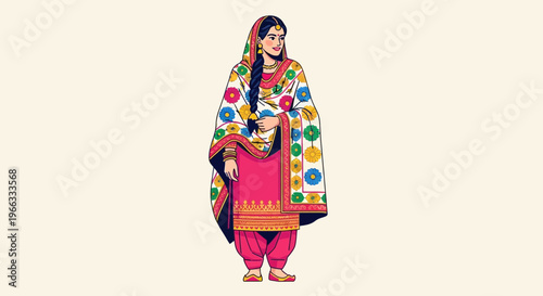 Indian Woman in Traditional Punjabi Suit, Vibrant Colors
