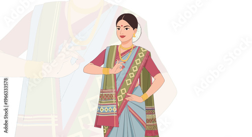 Indian woman in traditional saree performing classical dance