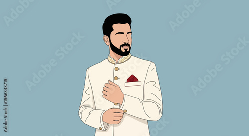 Man in Traditional Indian Sherwani, Vector Illustration, Elegant Attire
