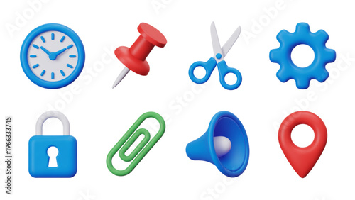 Collection of icons representing digital tools and security features Vector