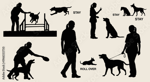 Dog Training Silhouettes: Agility, Commands, Obedience, and Play