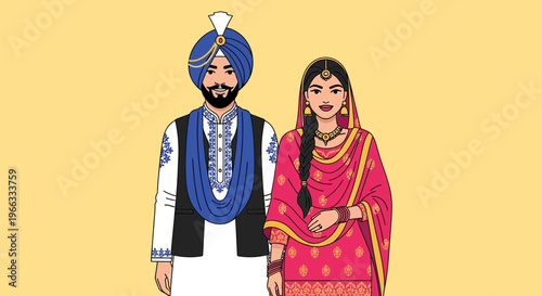 Punjabi Couple in Traditional Attire