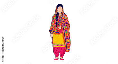 Punjabi woman in traditional phulkari suit and salwar kameez